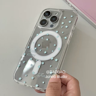 Huiwanju blue star สําหรับ iPhone16promax โทรศัพท์มือถือกรณี iP15promax niche 12 วงเล็บดูดแม่เหล็กน่ารัก 13 ไร้สายชาร์จ 14 โปร่งใส 11