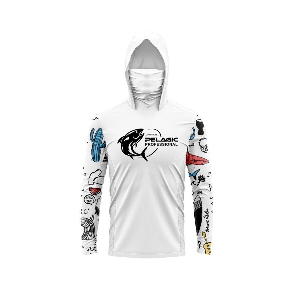 PELAGIC เสื้อผ้ากันแดดตกปลา เสื้อกันแดด, ชุดตกปลาแห้งเร็วผ้าไหมน้ำแข็งแขนยาวมีฮู้ดและหน้ากาก - รูปที่ 2