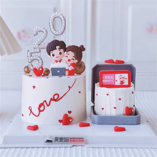 ชุดวันวาเลนไทน์กาวนุ่มคู่อบเค้กตกแต่งกอดคู่ปลั๊กอินขนมตกแต่ง