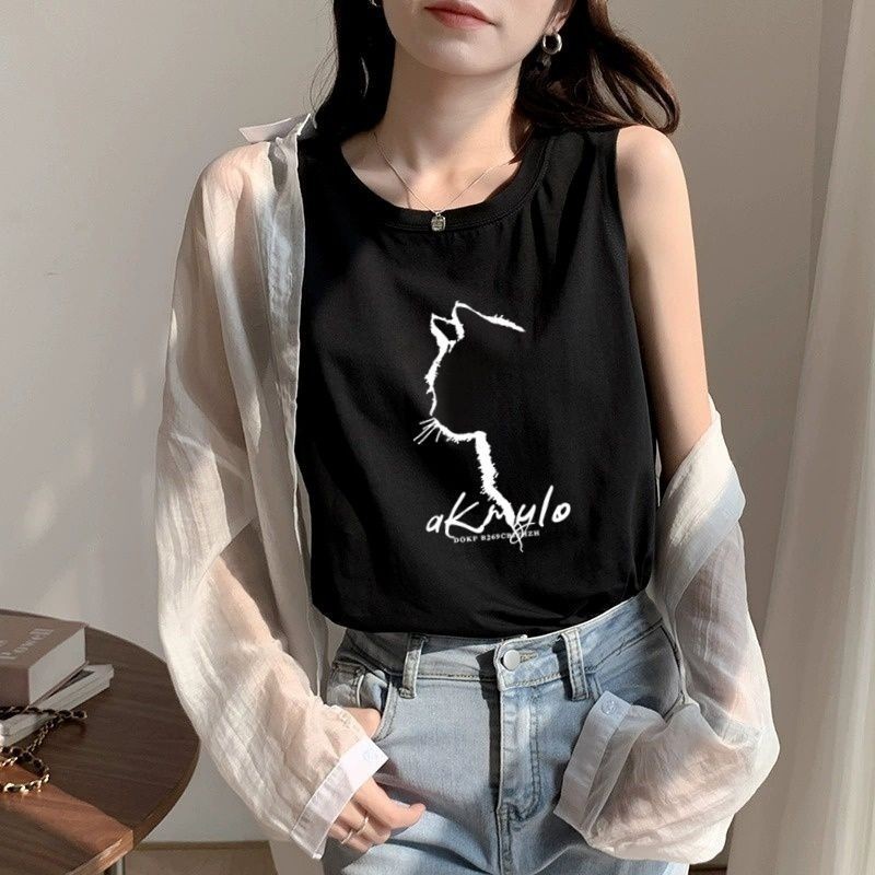 NEW เสื้อแขนกุด สกรีนลายแมว น่ารักๆ OP-1094