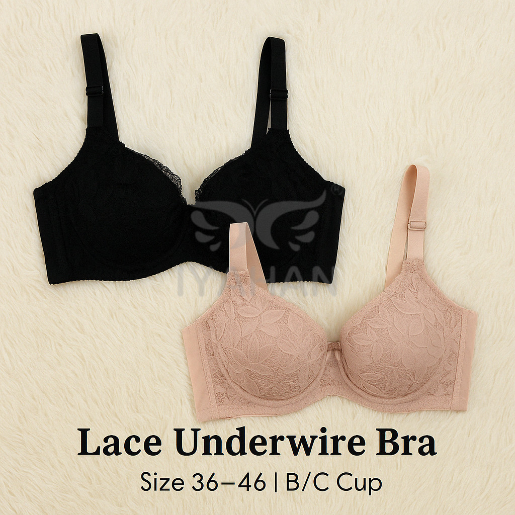 B/C Cup 36–46 Lace Underwire Bra Full Coverage Soft & Supportive