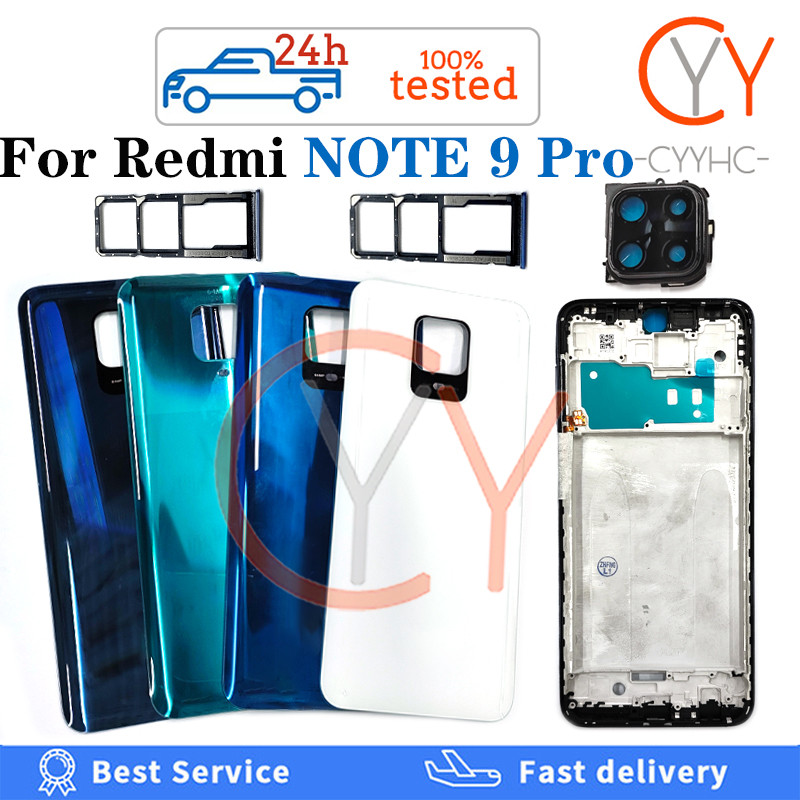 สําหรับ Redmi NOTE 9 PRO ฝาหลังแบตเตอรี่ปุ่มปรับระดับเสียงเปิดปิดปุ่มแบตเตอรี่ฝาครอบประตูด้านหลัง + กรอบด้านหน้า LCD + ถาดซิมเปลี่ยนการ์ด