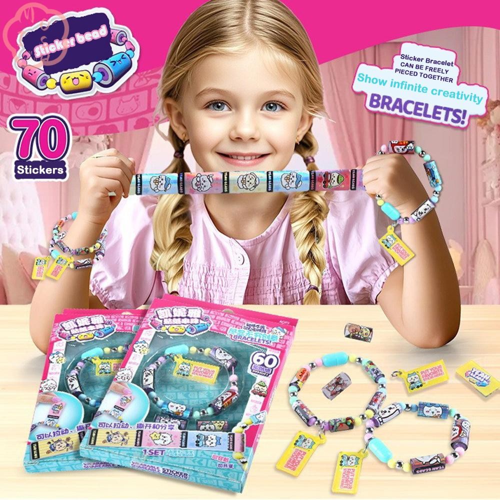 MIOSHOP Sticker Toy Bracelet, Shareable DIY Stickers Set, Wear Restickable Bracelet Beaded Toys Children