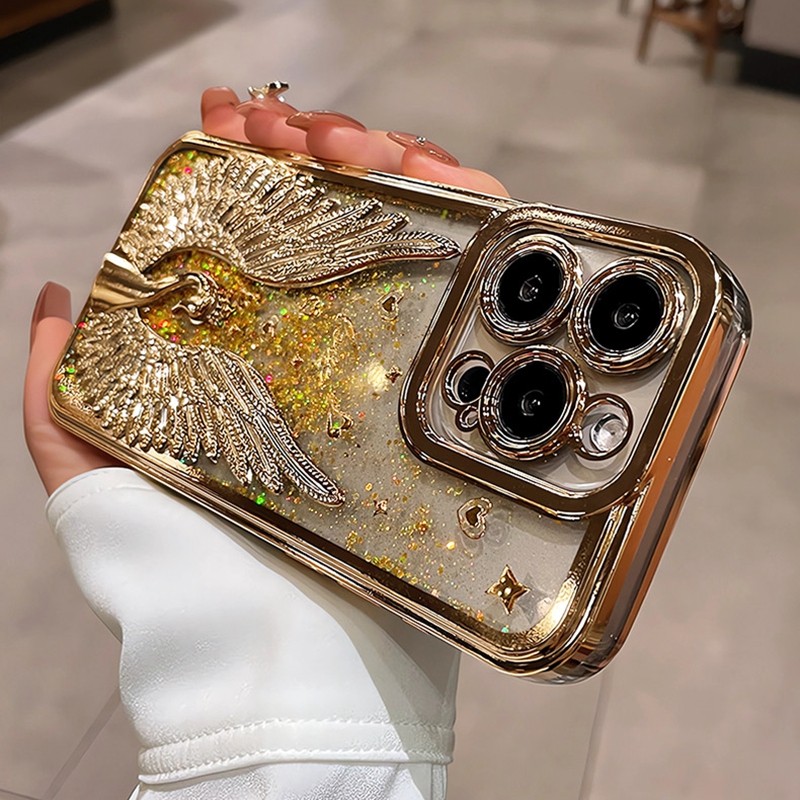 Electroplated Swan ไหลทรายเคสโทรศัพท์สําหรับ iPhone 11 12 13 14 15 16 Pro Max 15 16 plus เลนส์ป้องกันกล้องกันกระแทก TPU soft case เคสป้องกันโทรศัพท์