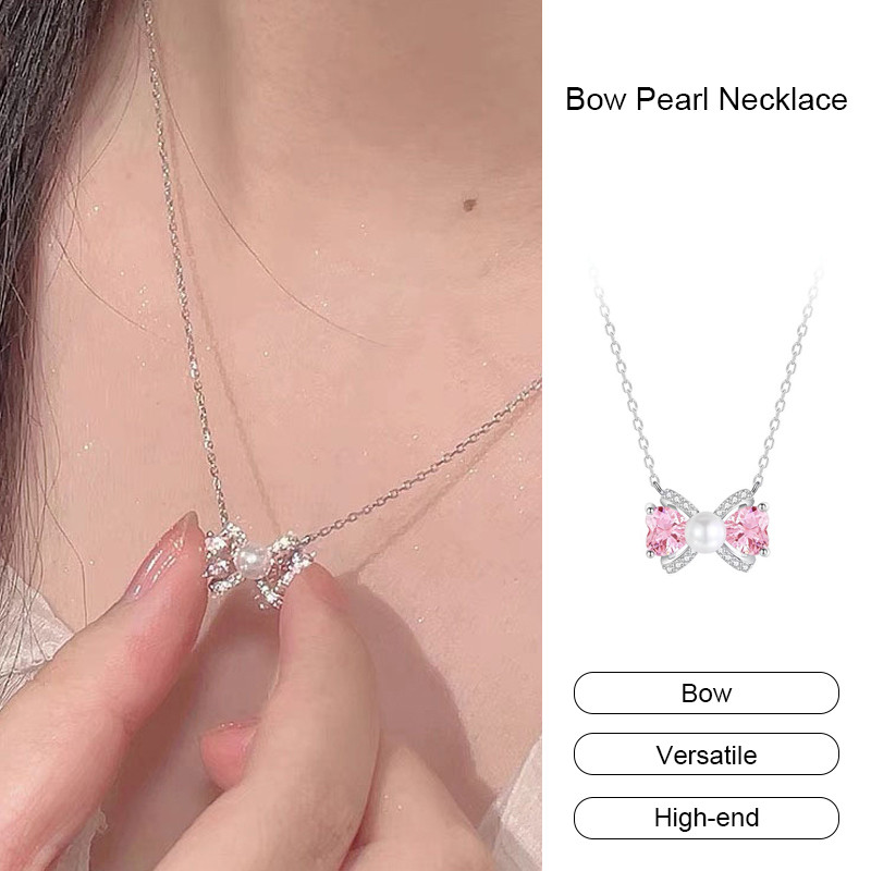 COD สร้อยคอไข่มุก Bowknot หวานน้ำหนักเบาหรูหรา Ins สไตล์สร้อยคอเฉพาะกลุ่มสร้อยคอแฟชั่นระดับไฮเอนด์-a.one