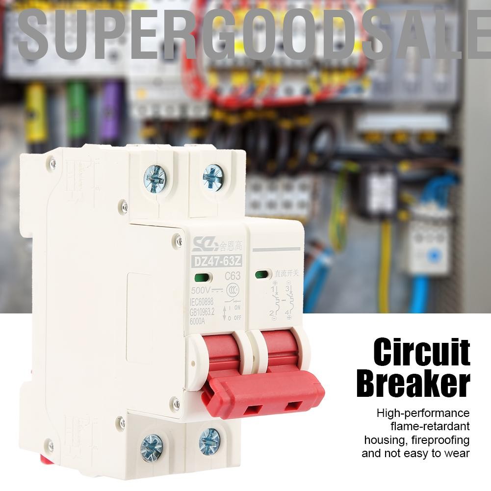 Supergoodsales 2P DC 500V 63A เบรกเกอร์มินิ MCB ความปลอดภัย DZ47-63Z-2P MV6