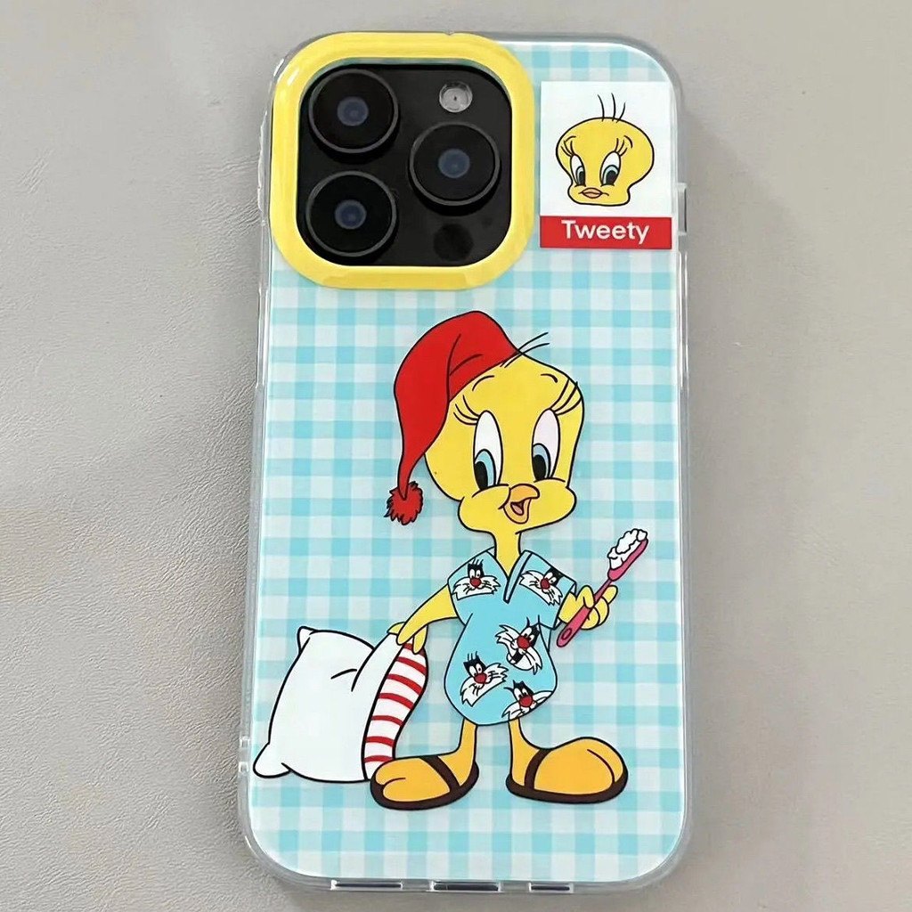 การ์ตูนสีฟ้าตรวจสอบชุดนอนtweety Big Holeล้างทาสีDropทนเคสโทรศัพท์สําหรับIPhone 11 กรณี 12 7/8 Plus XSMAX IPhone 14/15ProMax 16 X/xs XR 13Pro