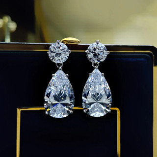 925 เงินสเตอร์ลิงคริสตัล Cubic Zirconia Pear Dangle ต่างหูผู…