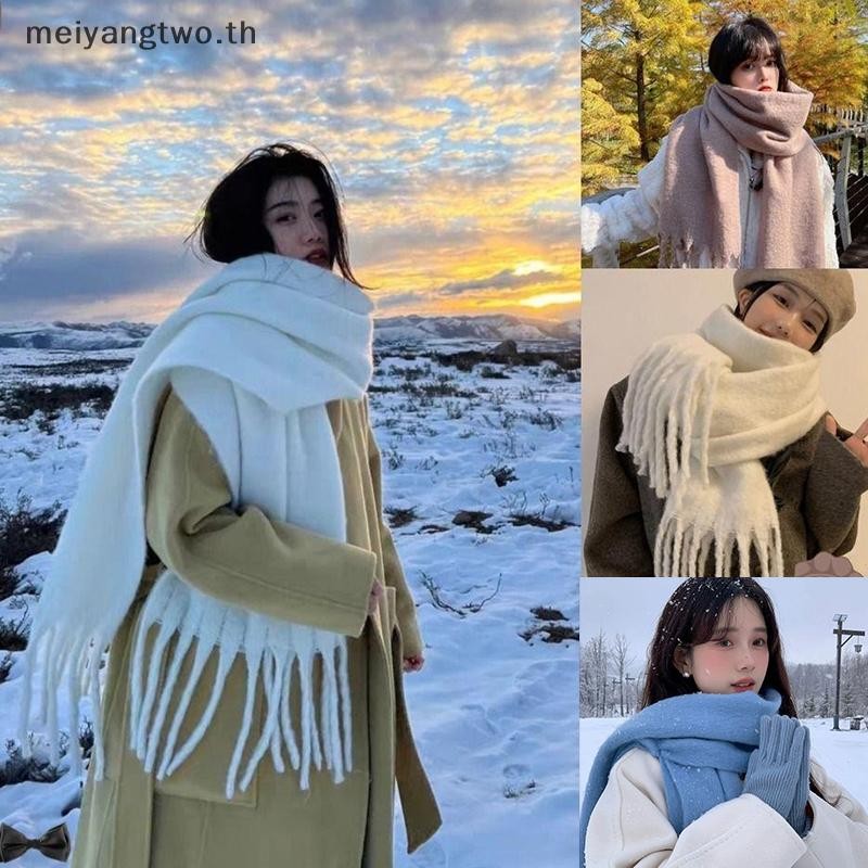 Meiyangtwo.th ฤดูใบไม้ร่วงและฤดูหนาวใหม่ผ้าพันคอสีทึบผู้หญิง High-end ฤดูหนาว Warm ผ้าพันคอหนาขนสัตว์ถักหนา sel ผ้าคลุมไหล่ใหม่