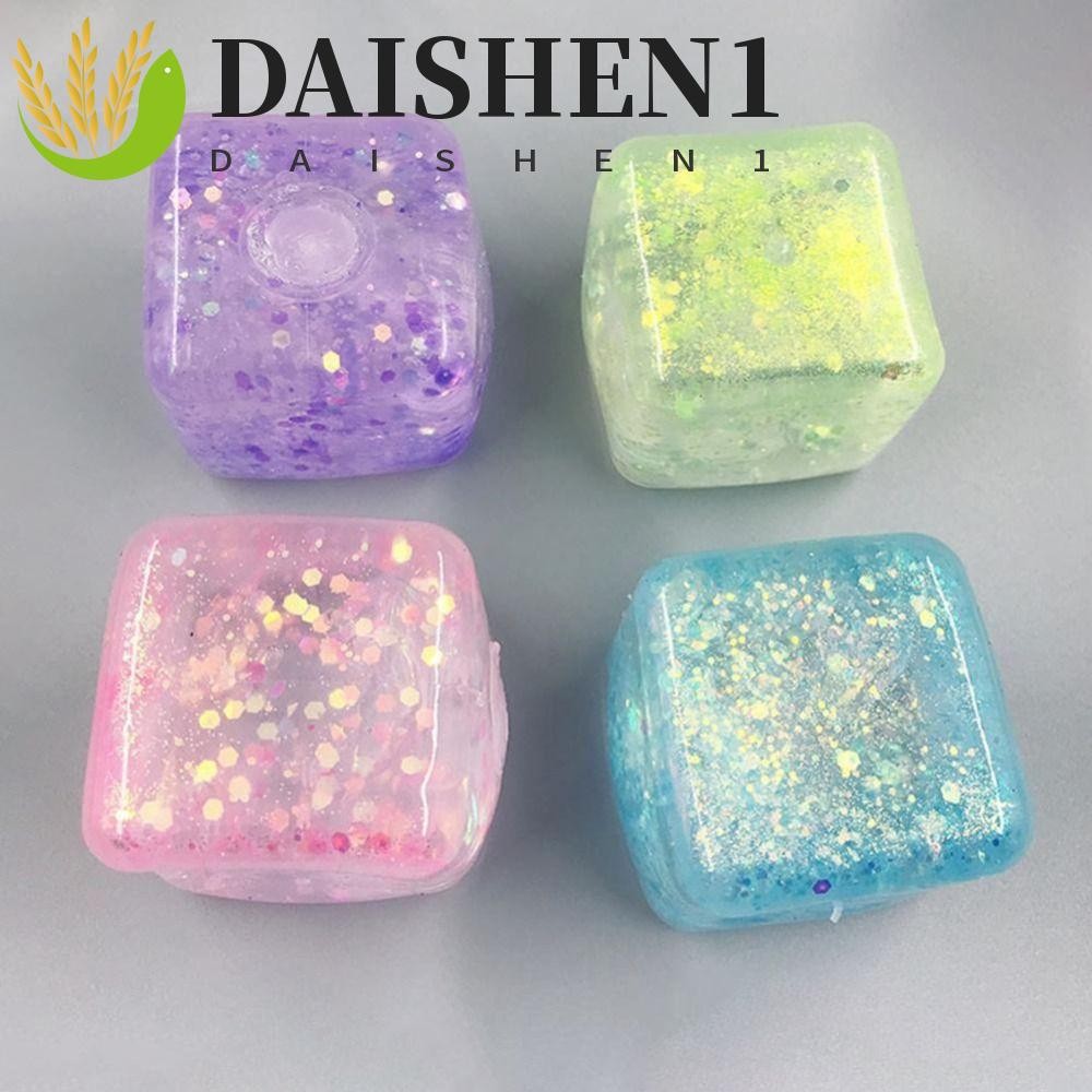 Daishen1 โปร่งใส Cube Fidget ของเล่น, Polar Light Mochi Ice Block สีสันจําลองเต้าหู้ Fidget ของเล่น, Glitter ก้อนน้ําแข็งขนาดเล็ก TPR บล็อกก้อนน้ําแข็งขนาดเล็ก Fidget ของเล่นสําหรับเด็ก