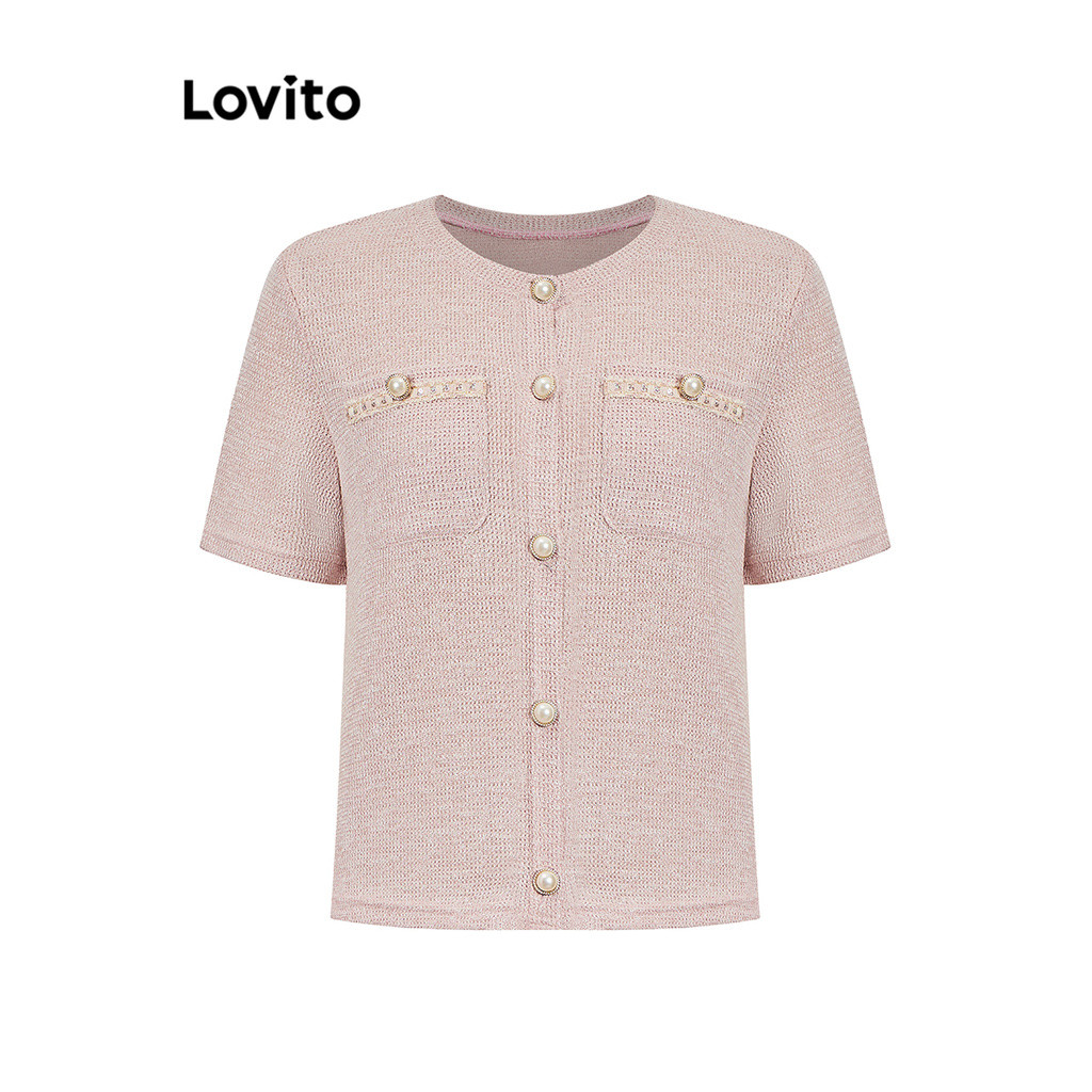 Lovito เสื้อยืดกระเป๋าปลอมธรรมดาสบาย ๆ สำหรับผู้หญิง L101AD169