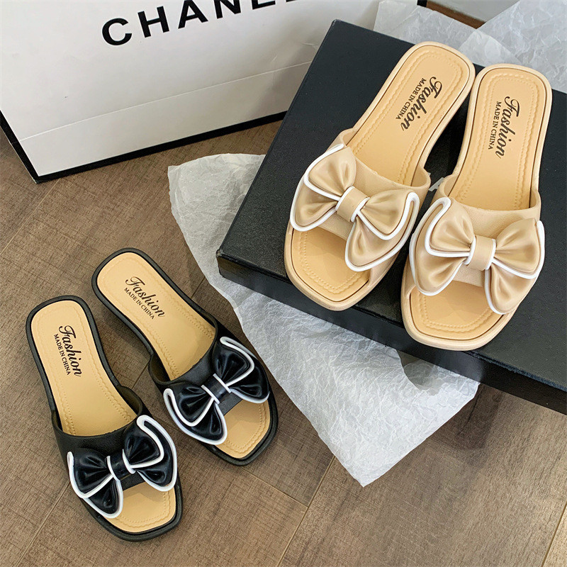 Destin🩰พร้อมส่งจากไทย🛒 (LT-886-2) รองเท้าแตะสวม ส้นตึก ดีเทลโบว์ สำหรับผู้หญิง แมตได้ทุกลุค ใส่สบาย
