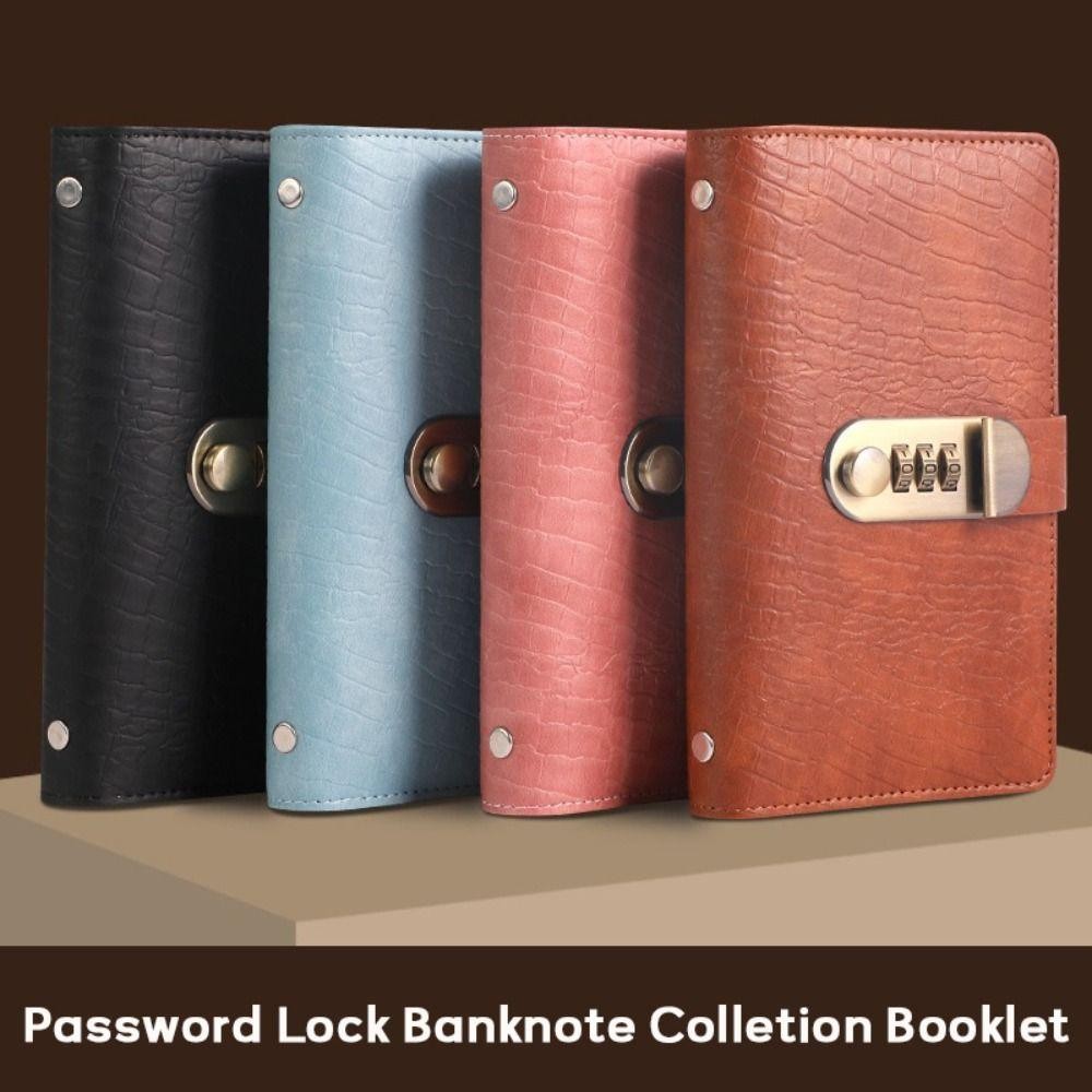 เครื่องผูกท้าทายซองจดหมาย 100 ซอง, หนัง PU พร้อมรหัสผ่านล็อคประหยัดเงินโน๊ตบุ๊ค, หนังสือเล่มเล็กเก็บธนบัตรกันน้ําแบบใช้ซ้ําได้หนา - รูปที่ 4
