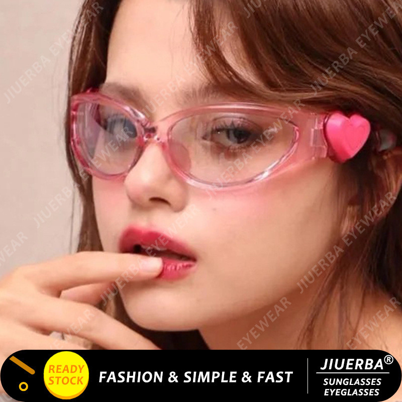 (JIUERBA) แว่นกันแดด Dopamine Pink Heart ผู้หญิงสไตล์พันปี Y2K Peach Heart Spice แว่นกันแดดเด็กผู้หญิง