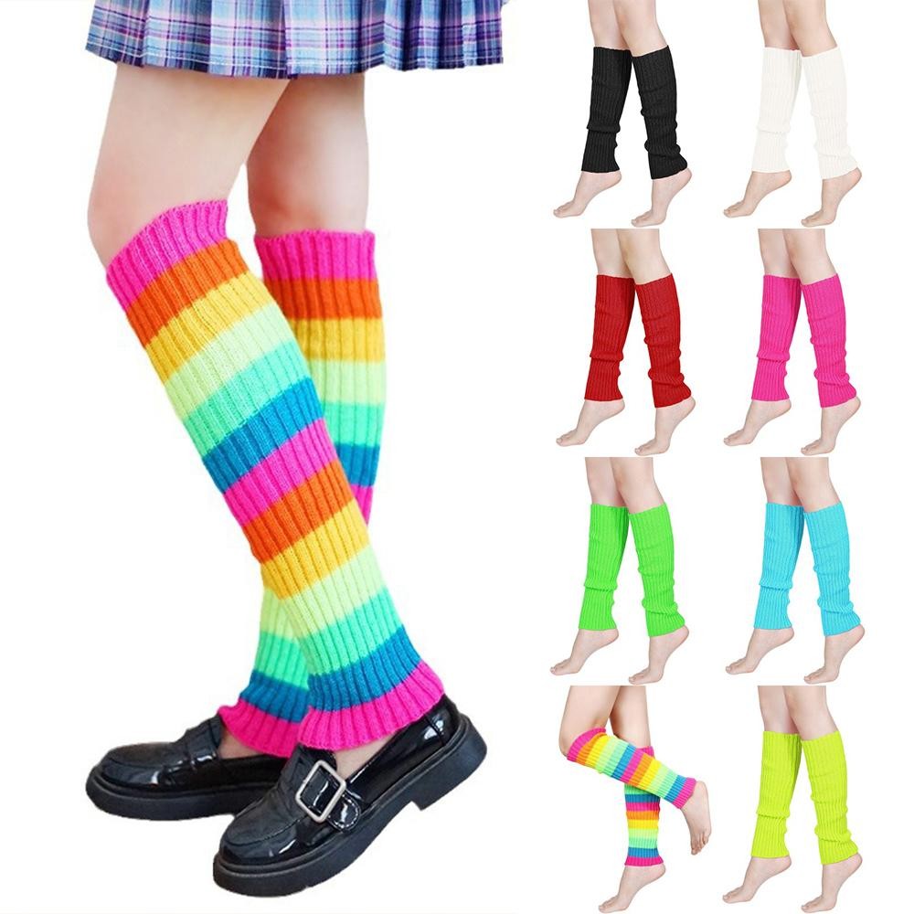 นีออน Ribbed ขาอุ่น Harajuku Y2K Lolita ญี่ปุ่นขาถุงเท้า Boot สําหรับ Daily Gatherings Street JK เสื้อผ้าสายรุ้งถุงเท้า
