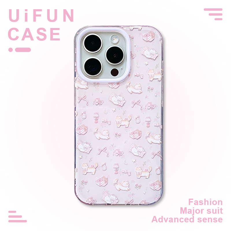 Kawaii ดอกไม้สีชมพู Bowknot Cat เคสโทรศัพท์สําหรับ iPhone 16 15 14 13 Pro Max 15Promax iPhone16 Anti-scratch IMD โทรศัพท์มือถือปกหลัง