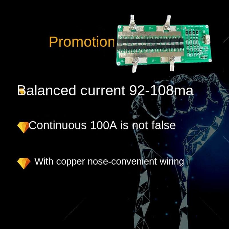 4s 12V LiFePO4 บอร์ดป้องกันแบตเตอรี่พร้อมการชาร์จ Balanced 150A ต่อเนื่อง 100A Power รถแบบพกพาเริ่มต้น Equalizer