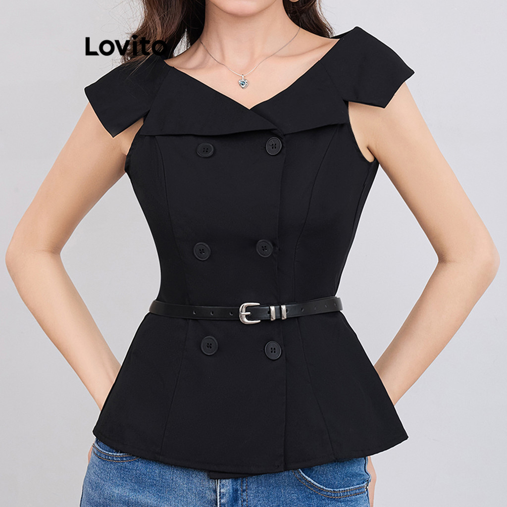 Lovito เสื้อเบลาส์กระดุมธรรมดาแบบลำลองสำหรับผู้หญิง L109MD329