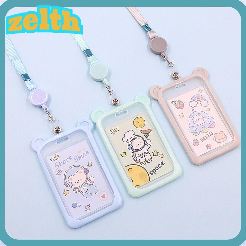 Zelth 1PC Card Holder Retractable Reel Lanyard Identity Bank ฝาครอบบัตรเครดิต