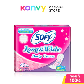 Sofy แผ่นอนามัย Long & Wide Body Curve Scented 40pcs โซฟี แผ่นอนามัยมีกลิ่นหอม นูนกระชับ ซึมซับมั่นใจ.