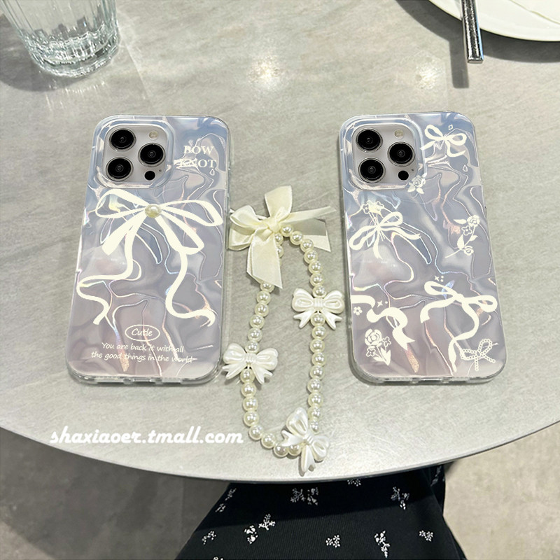 ลูกไม้โบว์สร้อยข้อมือมุกเคสโทรศัพท์สําหรับvivo Y11 Y17 Y15 Y75 Y85 Y02 Y02S Y16 Y35 Y03 Y18 Y15S Y10