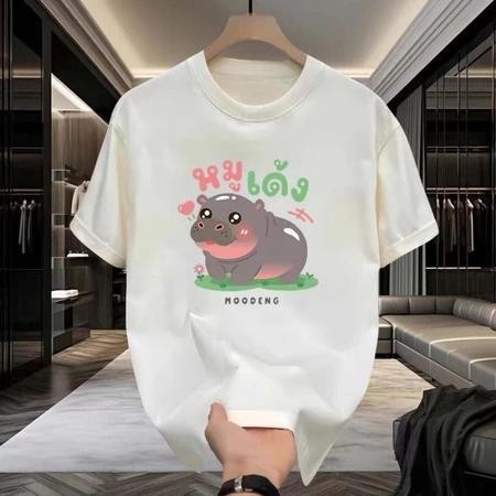 【ส่งจากไทย】เสื้อลายฮิปโป เสื้อลายการ์ตูน น่ารัก หมูเด้ง