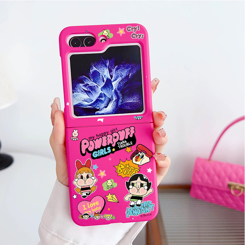Samsung Z Flip 6 การ์ตูน Powerpuff Girls POP MART Crybaby Duckling Star หลากสี Hard เคสโทรศัพท์สําหรับ Samsung Z Flip 5 4 3 Anti-Slip กันกระแทกเต็มแพคเกจ