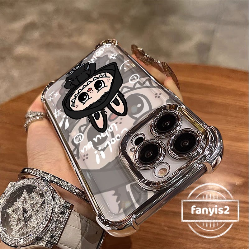 สําหรับ Infinix Hot 40Pro 50i 40i 30i สมาร์ท 9 8 7 5 Note40 30 Tecno Spark Go 2024 2023 การ์ตูนสีดํา Labubu เคสโทรศัพท์ชุบโปร่งใสสี่มุม Anti Fall ถุงลมนิรภัยฝาครอบ
