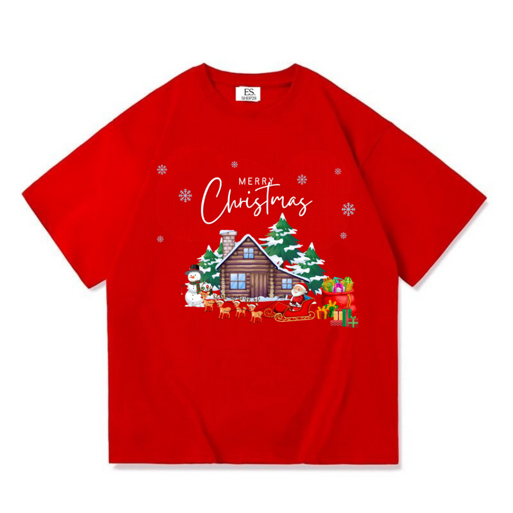 cO.MINI เสื้อยืดคอกลม สีแดง น่ารัก คริสต์มาส เสื้อแขนสั้นผู้หญิง