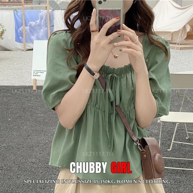 Plus size Shirt เสื้อสาวอวบอ้วน ไซส์ใหญ่ ผู้หญิง ทรงหลวม แขนสั้น คอเหลี่ยม ฤดูร้อน สไตล์เกาหลีแฟชั่น