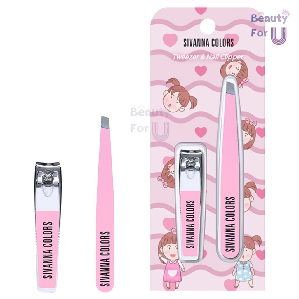 SIVANNA - Pink Tweezer And Nail Clipper Kit HF23 แหนบถอนขนคุด+กรรไกรตัดเล็บ