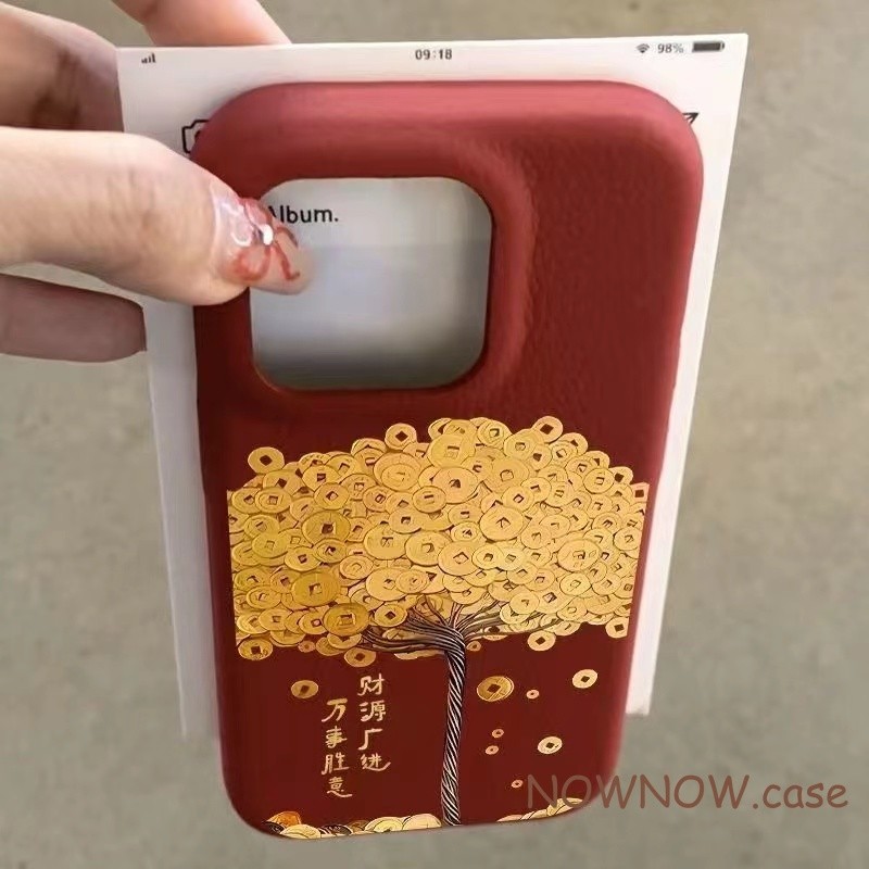 Iphone 16 15 14 13 12 11 Pro Max X XR XS Max 7 8 Plus INS ขั้นสูง Red Wealth Gold เหรียญต้นไม้เคสโทรศัพท์ Soft cove