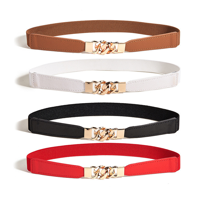 เข็มขัดผู้หญิงเข็มขัดบางกับกระโปรงเสื้อแฟชั่นทุกการแข่งขันที่เรียบง่ายโลหะหัวเข็มขัด elasticated เอวเอวซีล