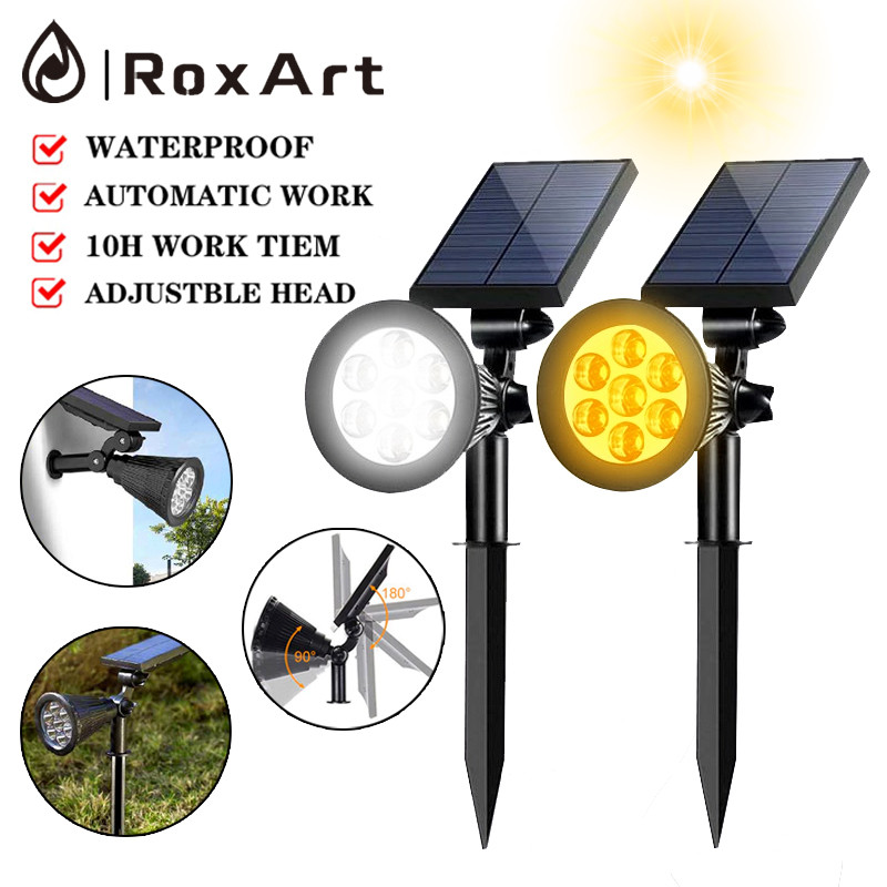 Roxart 7LED ไฟปักสนาม Solar light ใช้ในสวน ปรับแสงได้ 2 สี white or warm light