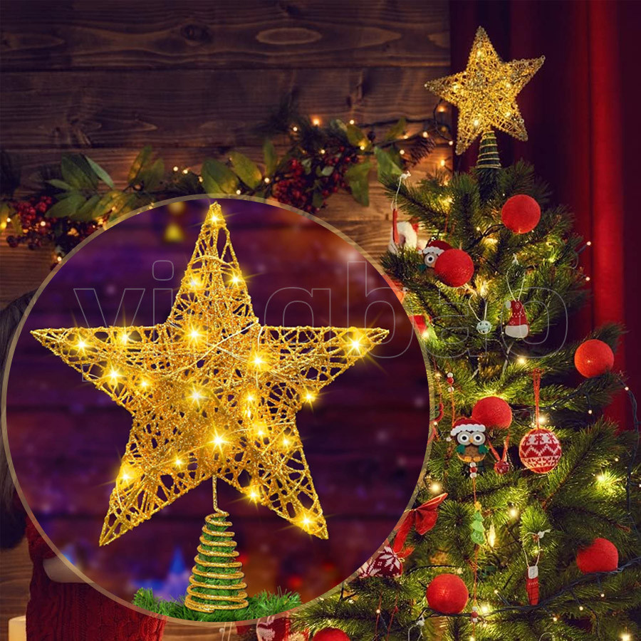 Led Christmas Tree Topper, 20 LED 27 ซม.Lighted Star Tree Topper ตกแต่งต้นคริสต์มาสสําหรับวันหยุด Xmas ปีใหม่ Party ตกแต่งในร่ม