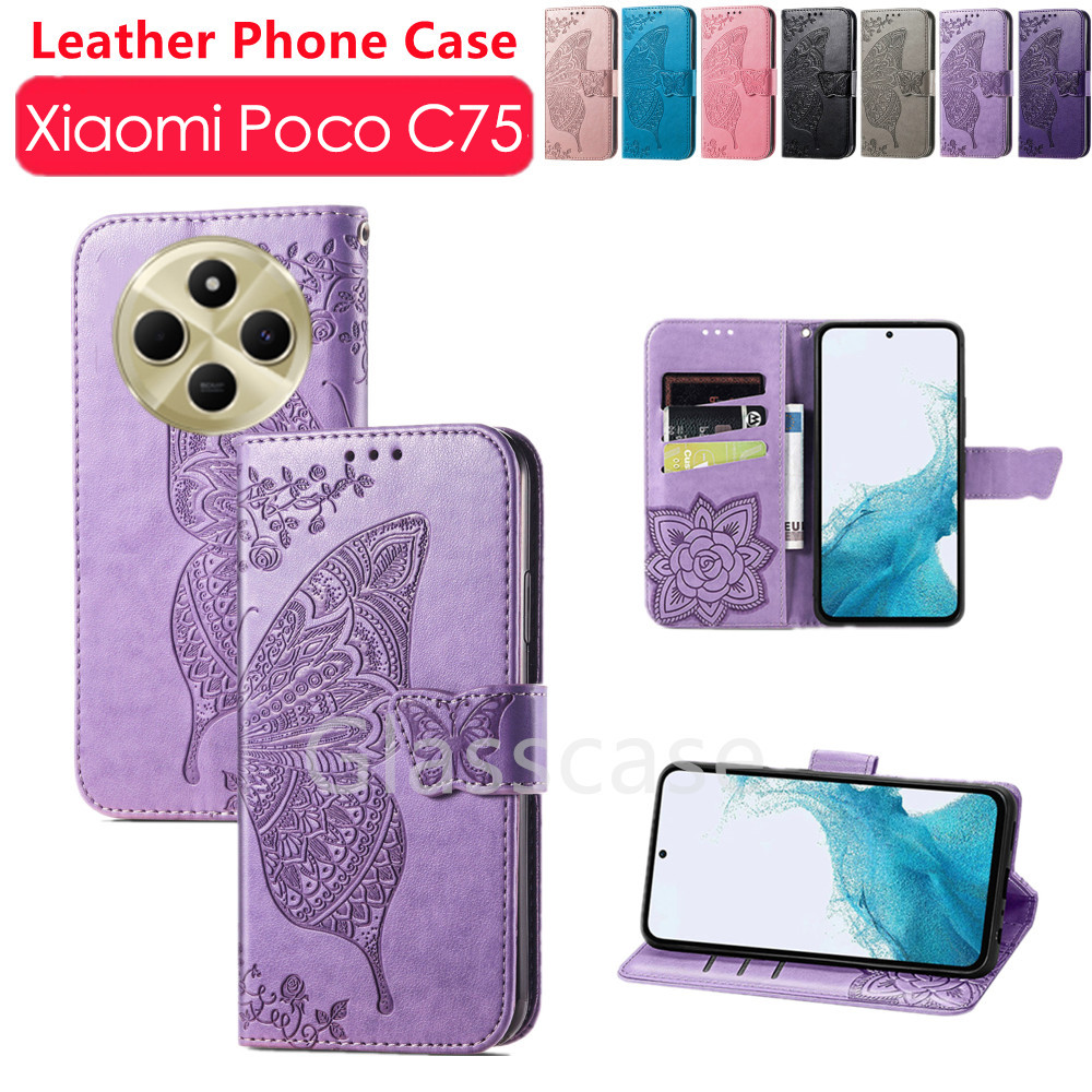 ปลอกสําหรับ Xiaomi Poco C75 C65 C61 C 75 C 65 C 61 PocoC75 PocoC65 PocoC61 2024 ดอกไม้แผ่นหนังพลิกเคสโทรศัพท์ช่องเสียบการ์ดกระเป๋าสตางค์กันกระแทกวงเล็บป้องกันปลอก