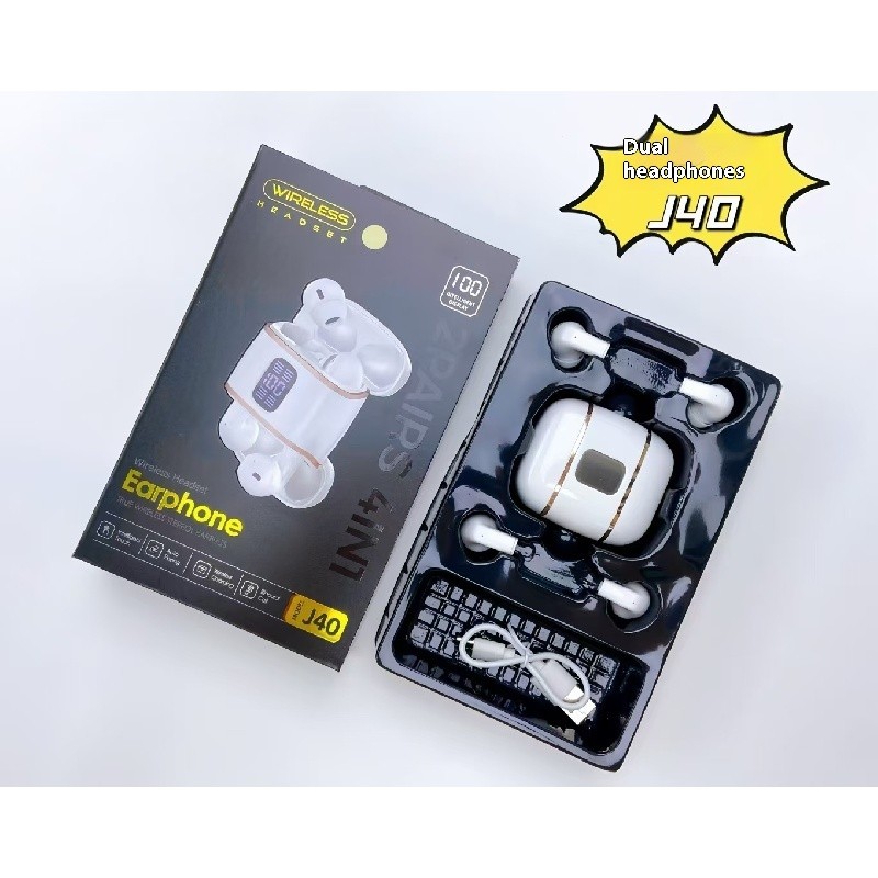 หูฟังบลูทูธไร้สาย 4 หูฟัง J40 กีฬา Esports หูฟัง TWS ที่จัดเก็บยาวพิเศษ