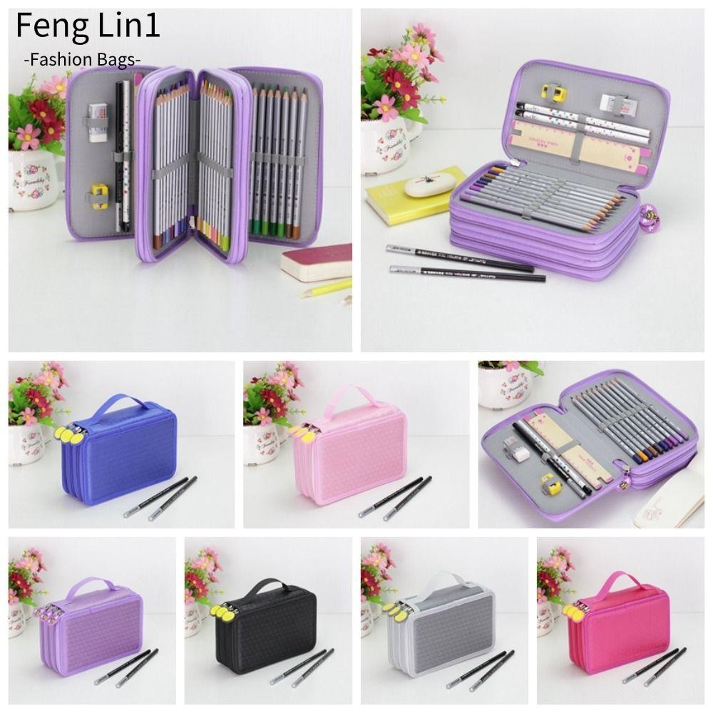 Fengling กระเป๋าใส่ปากกาผ้า 72 หลุม ซิปการออกแบบสี Multi-layer กันน้ํา Art Drawing Pen Organizer นักเรียน