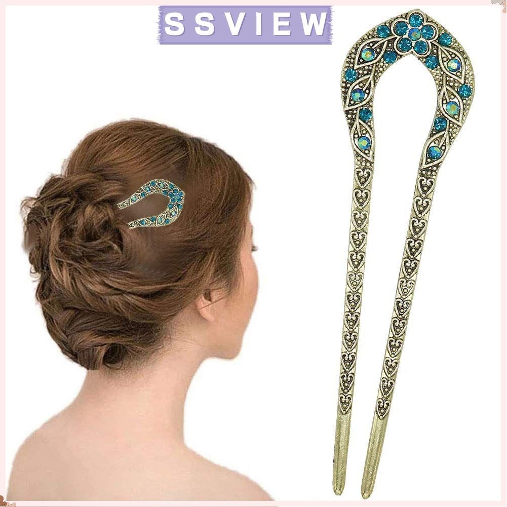 Sillsaview ผมติดผมส้อมคริสตัล Rhinestone Hairpin คู่ Prong