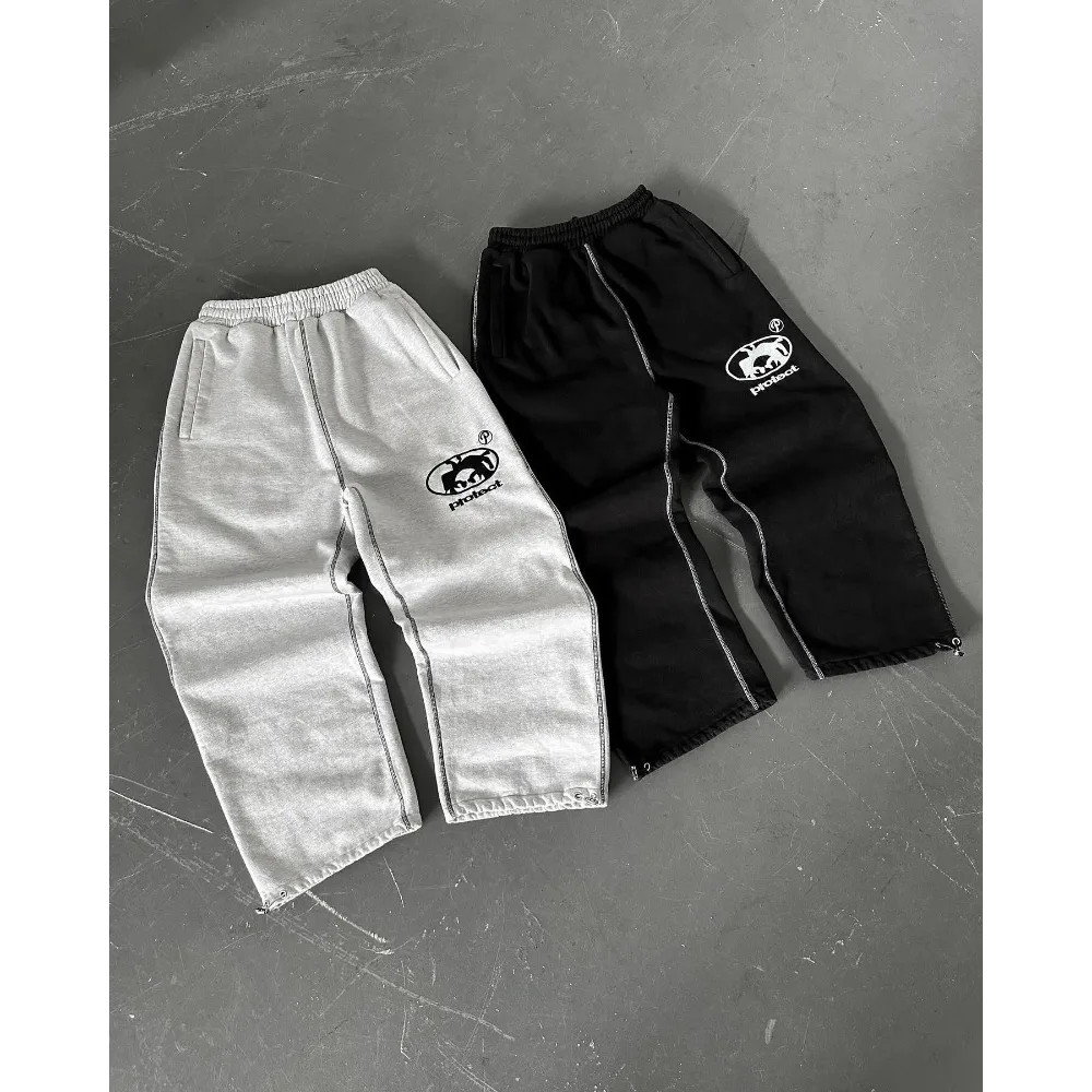 American Retro ปักรูปแบบตัวอักษร Sweatpants ผู้ชาย Y2K Street Hip Hop หลวมแฟชั่นสบายๆสูงเอว Sweatpants ผู้หญิง