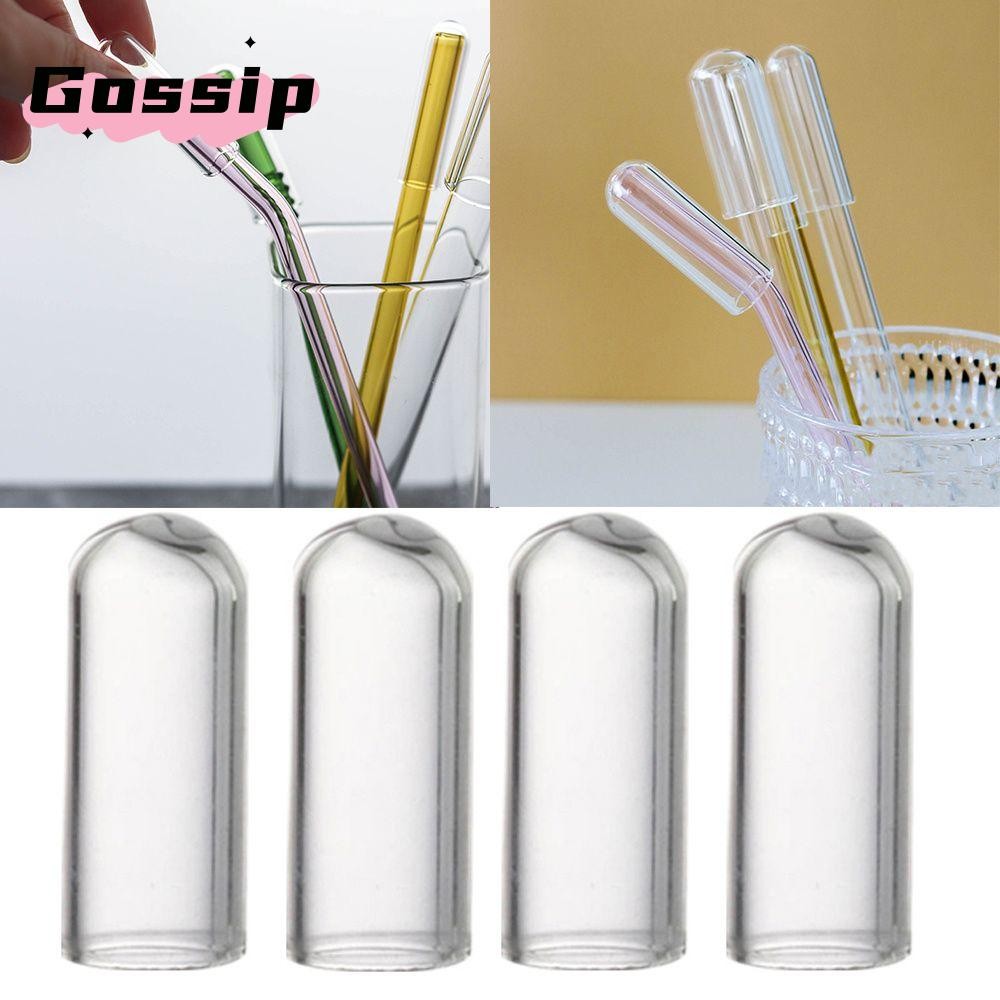 Gossip 1/4PCS หลอดแก้วปลั๊กฝาปิดหลอดสแตนเลสฝาครอบแก้วดื่มหมวกฟาง