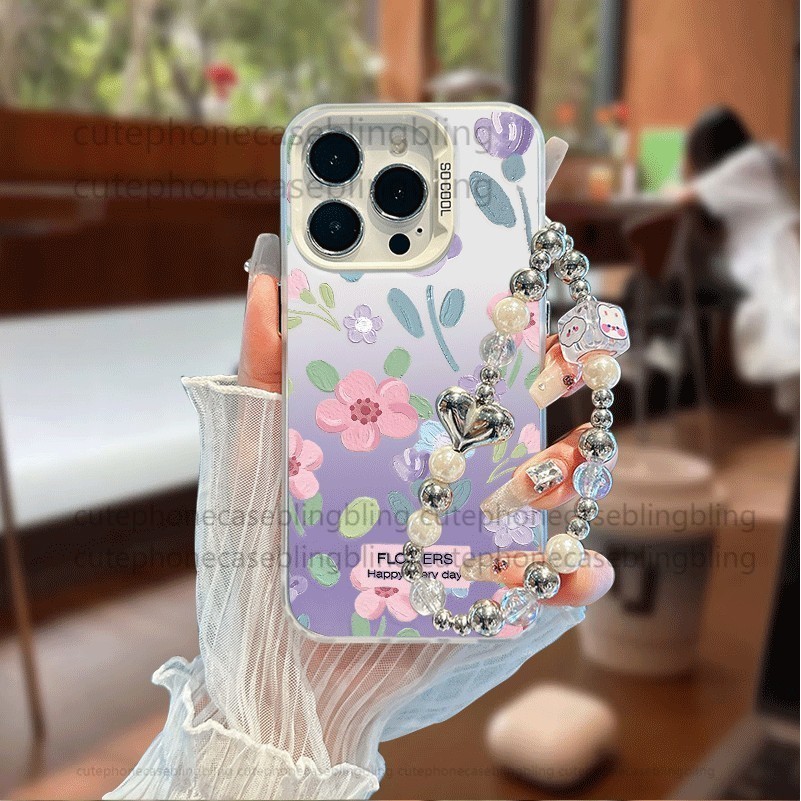 UNGU [เคส+สร้อยข้อมือ]ปลอกดอกไม้สีม่วง REALME 7ic20 c53 c11c15c17 c11 NARZO 10a 10 C2+35 ป้า5iu5s N5