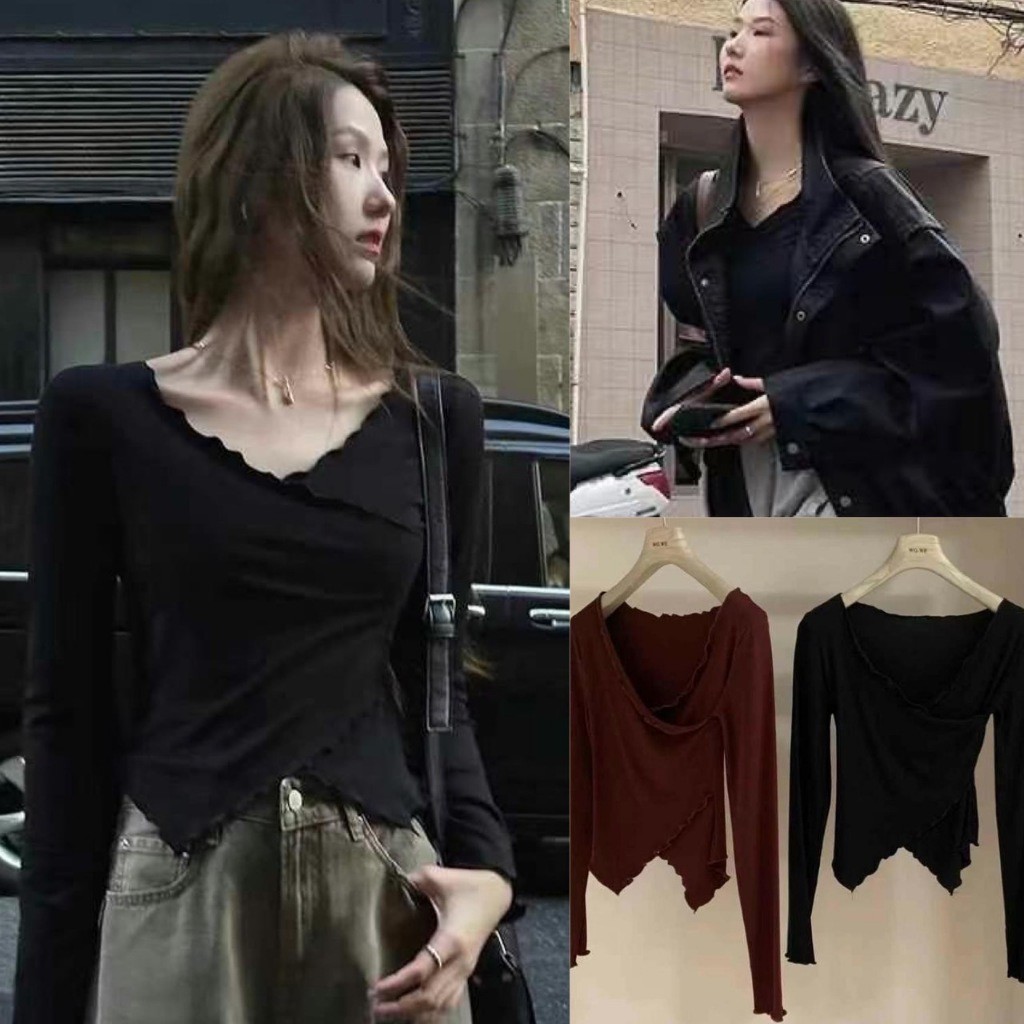เสื้อแขนยาวคอวี W2791 ทรงสวย ผ้าดีมาก ทรงเกาหลี ทรงน่ารัก แฟชั่นเกาหลี TAG WG.WE
