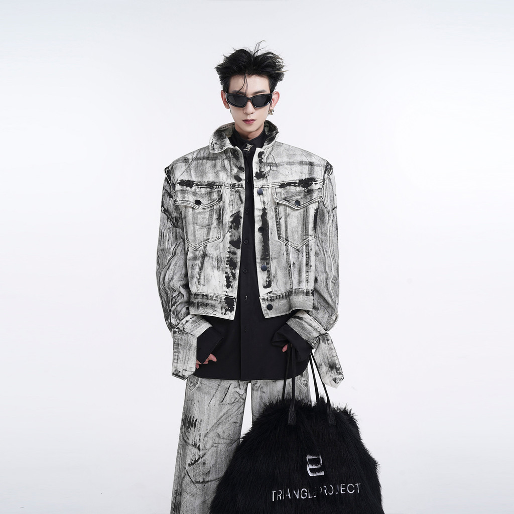 HANLU  เสื้อแจ็คเก็ตผู้ชายแขนที่ถอดออกได้อเมริกัน สูง ถนน หลวม สูงสุด - รูปที่ 3