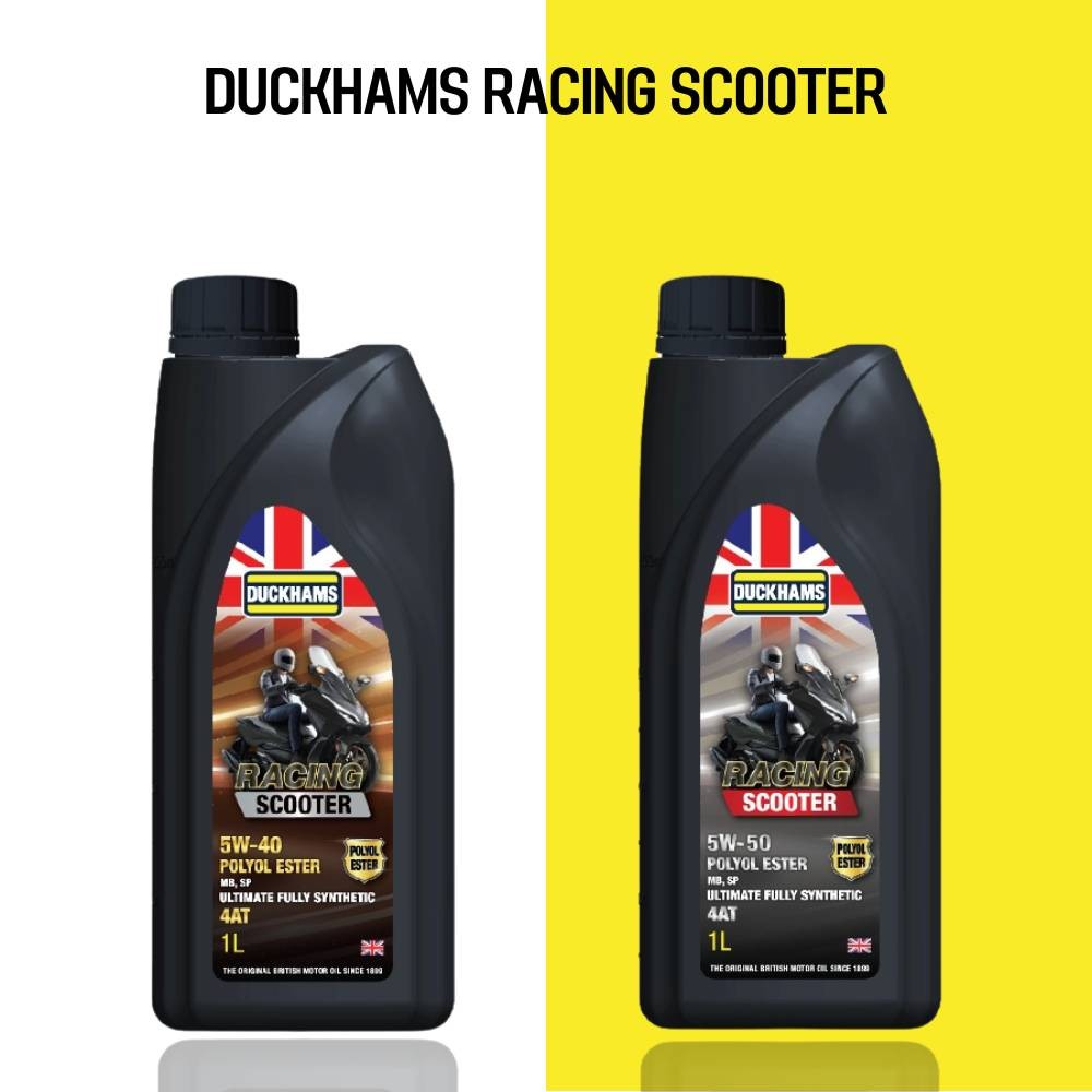 น้ำมันเครื่องสังเคราะห์100% DUCKHAMS RACING SCOOTER 5W-40 / 5W-50  ขนาด 1 ลิตร (มีเอสเตอร์ กลิ่นหอม)
