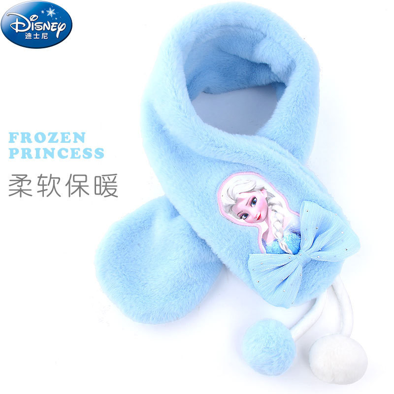Disney ผ้าพันคอเด็กฤดูใบไม้ร่วงฤดูหนาวที่อบอุ่นนักเรียนหญิงกันลมเย็นหลักฐานปลอกคอสาว Elsa Plush ผ้าพ