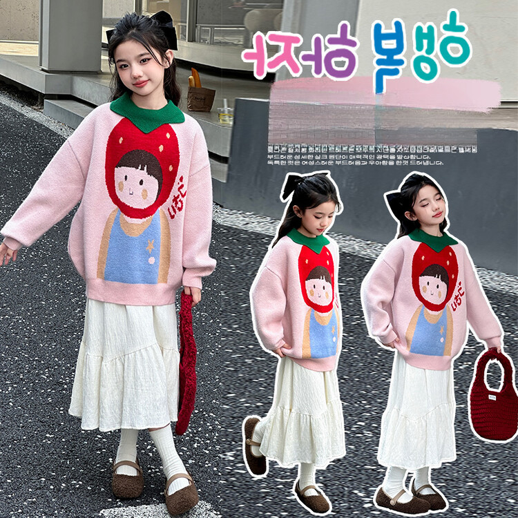 เสื้อไหมพรมเด็กหญิงเสื้อถักทรงหลวมแฟชั่นสไตล์ตะวันตกแบบใหม่ฤดูใบไม้ร่วงและฤดูหนาว