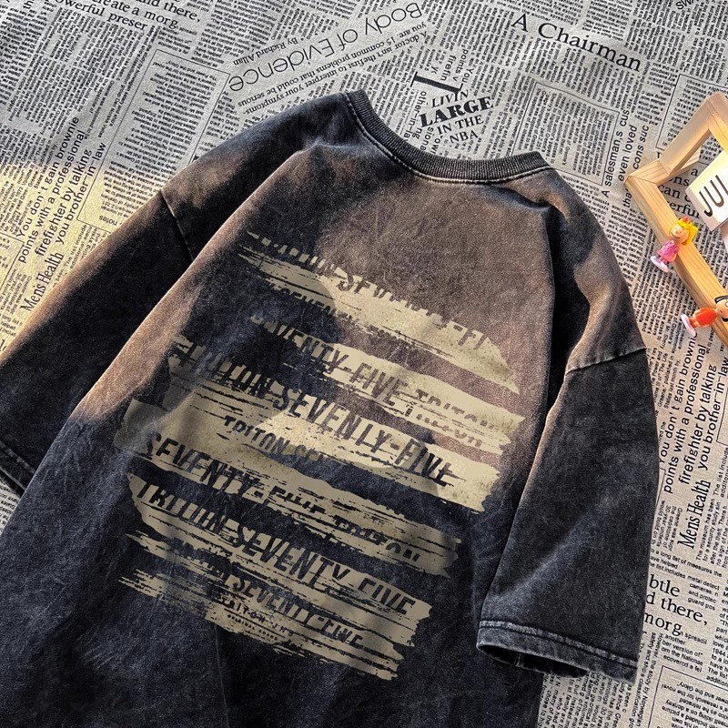 COD（พร้อมส่งจากกทม มาถึงใน 2วัน）เสื้อยืดแขนสั้นพิมพ์ลายผู้ชายสีดำ เสื้อยืดฟอกเชิ้ตทันสมัย ​​ลำลองและสะดวกสบาย oversize