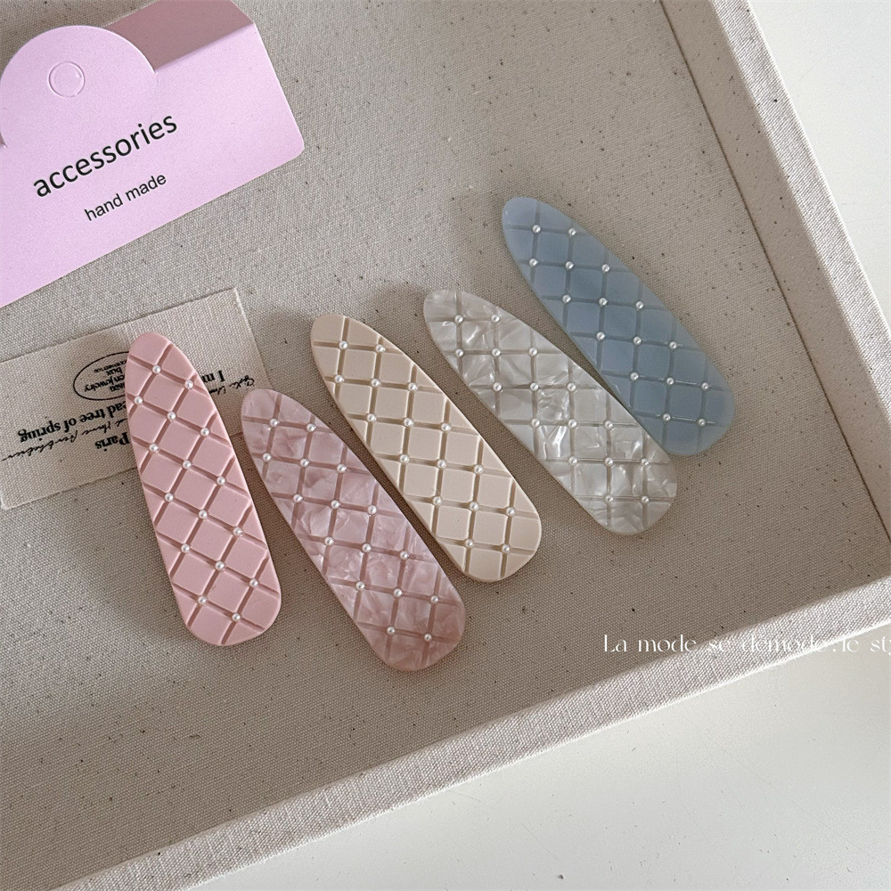 ใหม่ Checkered Pearl Duckbill คลิป BB คลิป Bangs กิ๊บติดผม