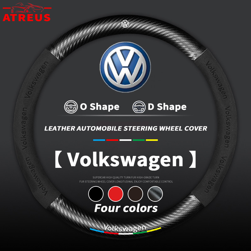 Volkswagen ปลอกพวงมาลัยรถ คาร์บอนไฟเบอร์ หุ้มพวงมาลัยรถยนต์ กันลื่น กันเหงื่อ ปลอกหนังหุ้มพวงมาลัยรถยนต์ สําหรับ VW Polo Volkswagen Golf mk3 mk6 mk7 Scirocco Beetle Passat B5 B6 B7 CC B8 T5